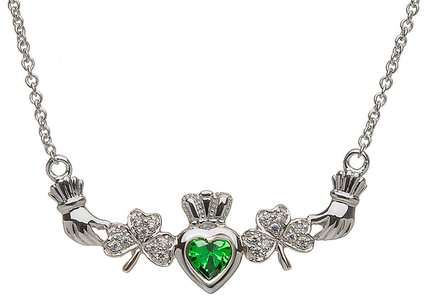 Sterling Silver Claddagh Shamrock Necklace