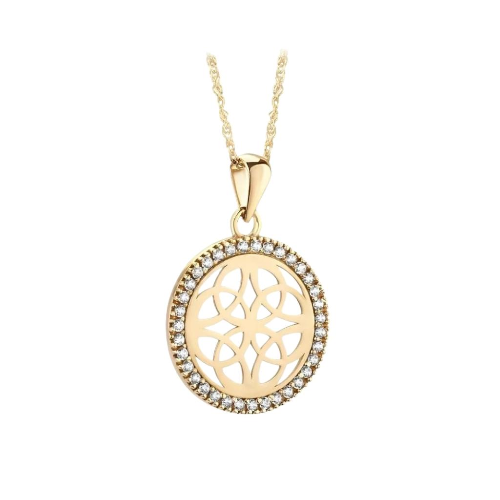 10K Gold Four Trinity Round Celtic Knot Necklace
