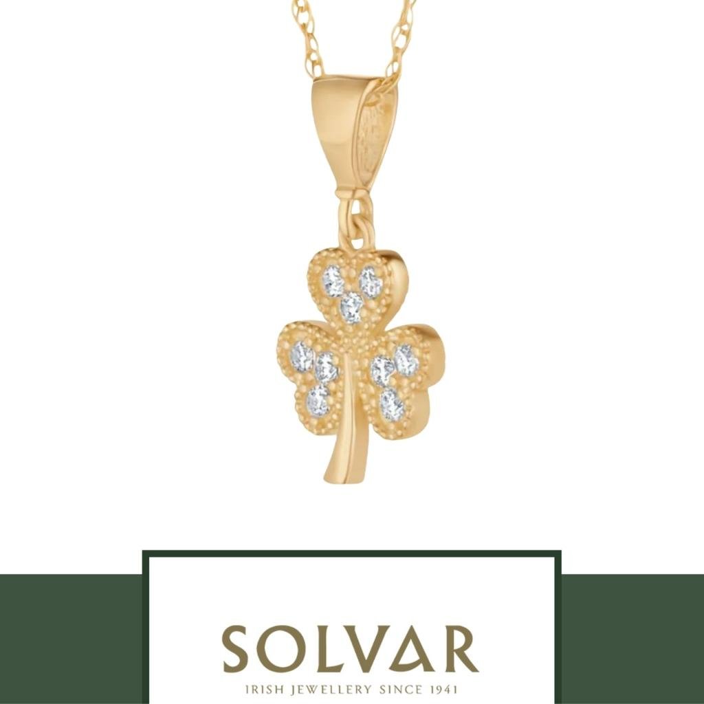 10K Gold CZ Shamrock Necklace- Multi CZ Stones