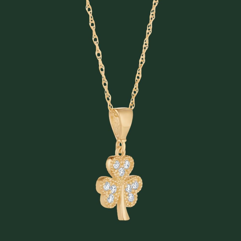10K Gold CZ Shamrock Necklace - Multi CZ Stones