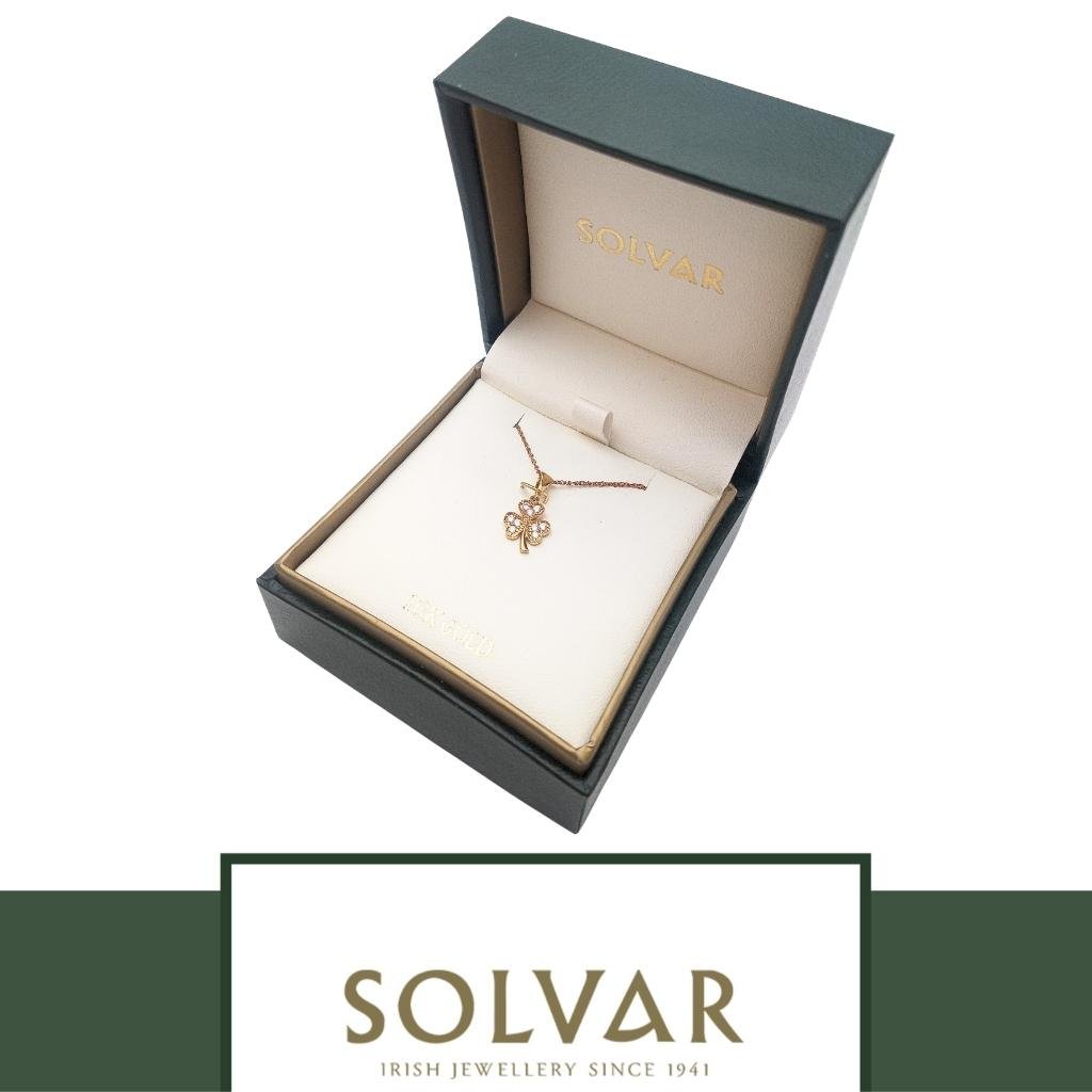 10K Gold CZ Shamrock Necklace- Multi CZ Stones