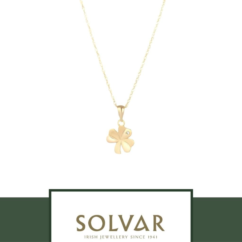 10K Gold CZ Shamrock Necklace- Single CZ Stone