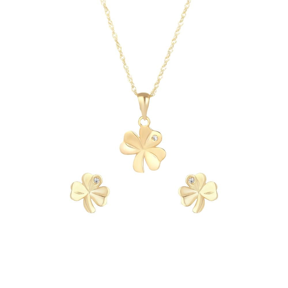 10K Gold CZ Shamrock Necklace - Single CZ Stone