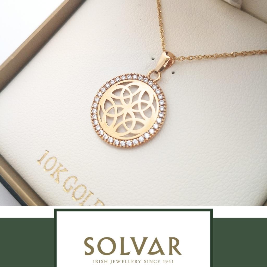 10K Gold Four Trinity Round Celtic Knot Necklace