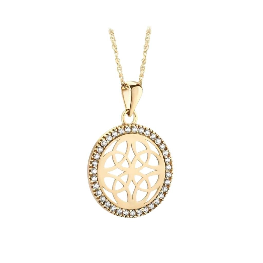 10K Gold Four Trinity Round Celtic Knot Necklace