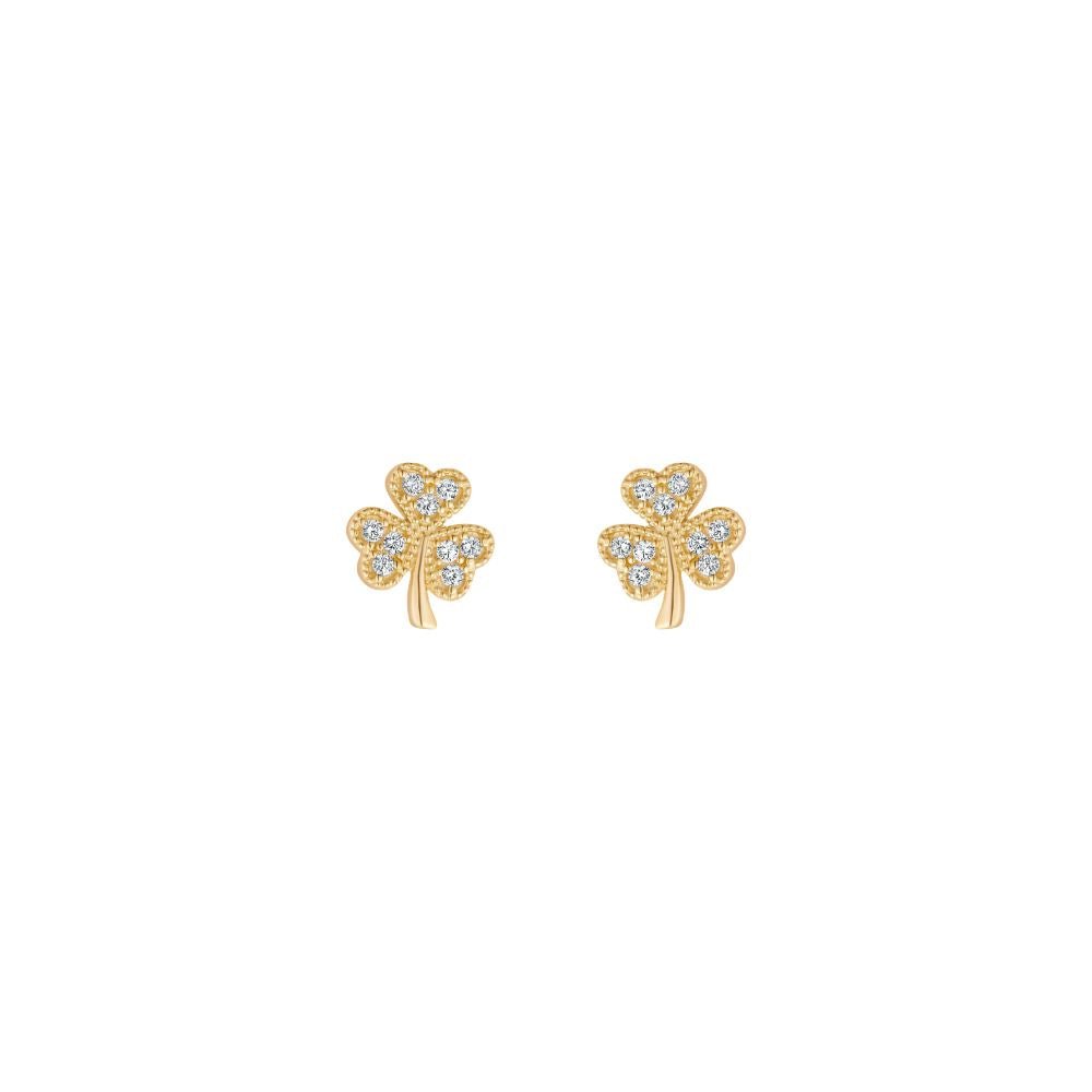 10K Gold Shamrock Stud Earrings - Multi CZ Stones