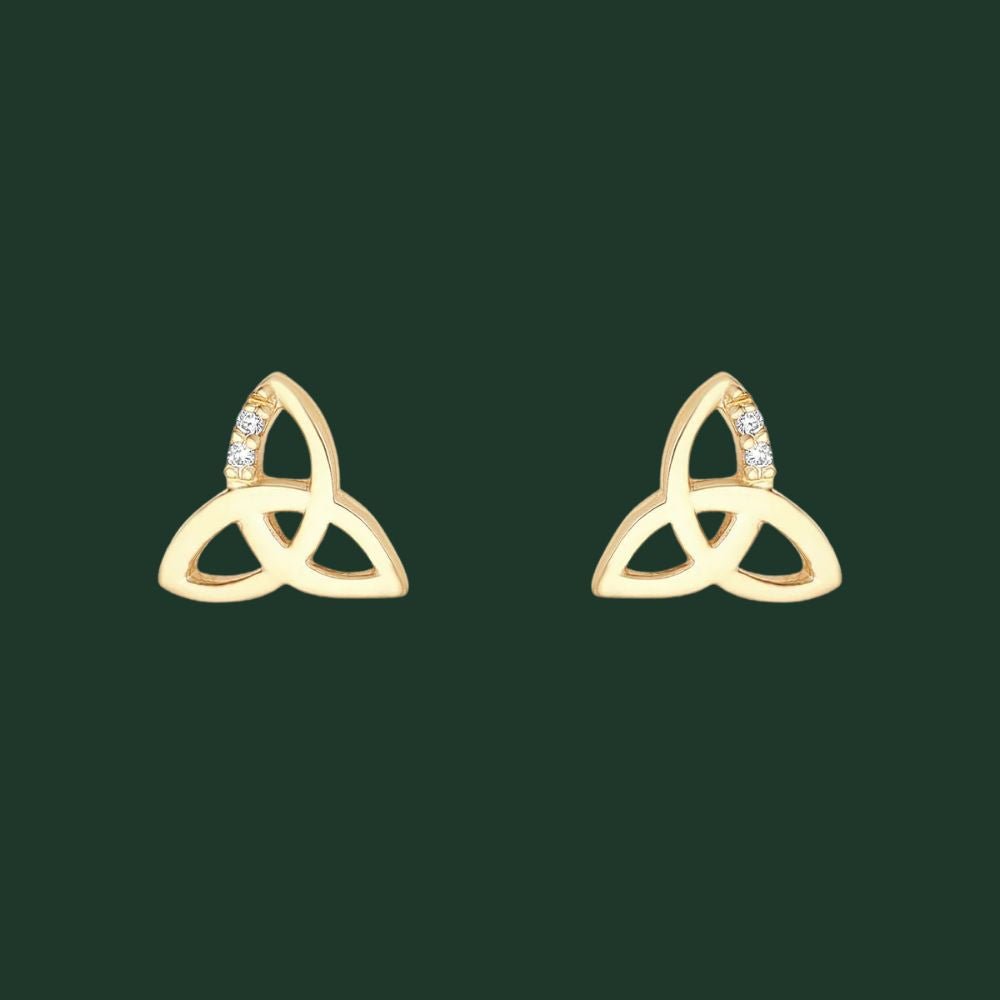 10K Gold Trinity Knot Stud Earrings with CZ