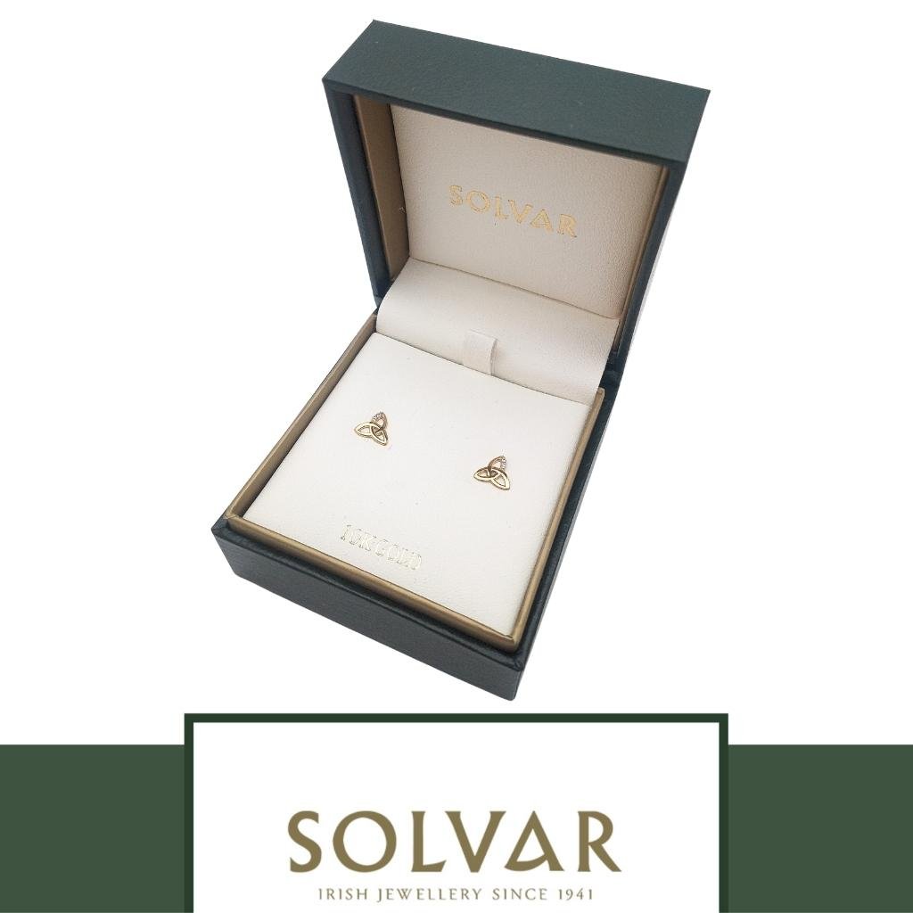 10K Gold Trinity Knot Stud Earrings with CZ