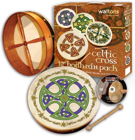 12" Bodhrán Pack - Brosna Cross Design - The Celtic Gift Store - 