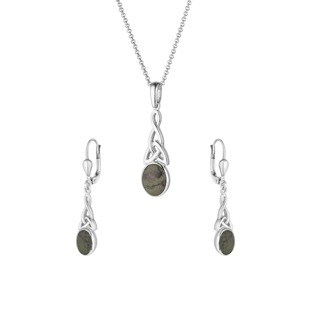 Connemara Marble And Sterling Silver Long Trinity Knot Drop Earrings