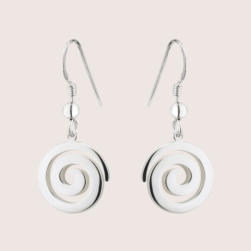 Large Silver Celtic Spiral Drop Earrings