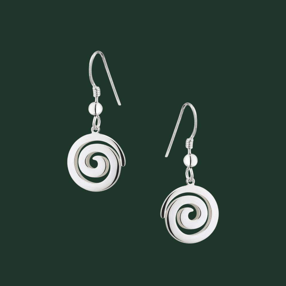 Large Silver Celtic Spiral Drop Earrings