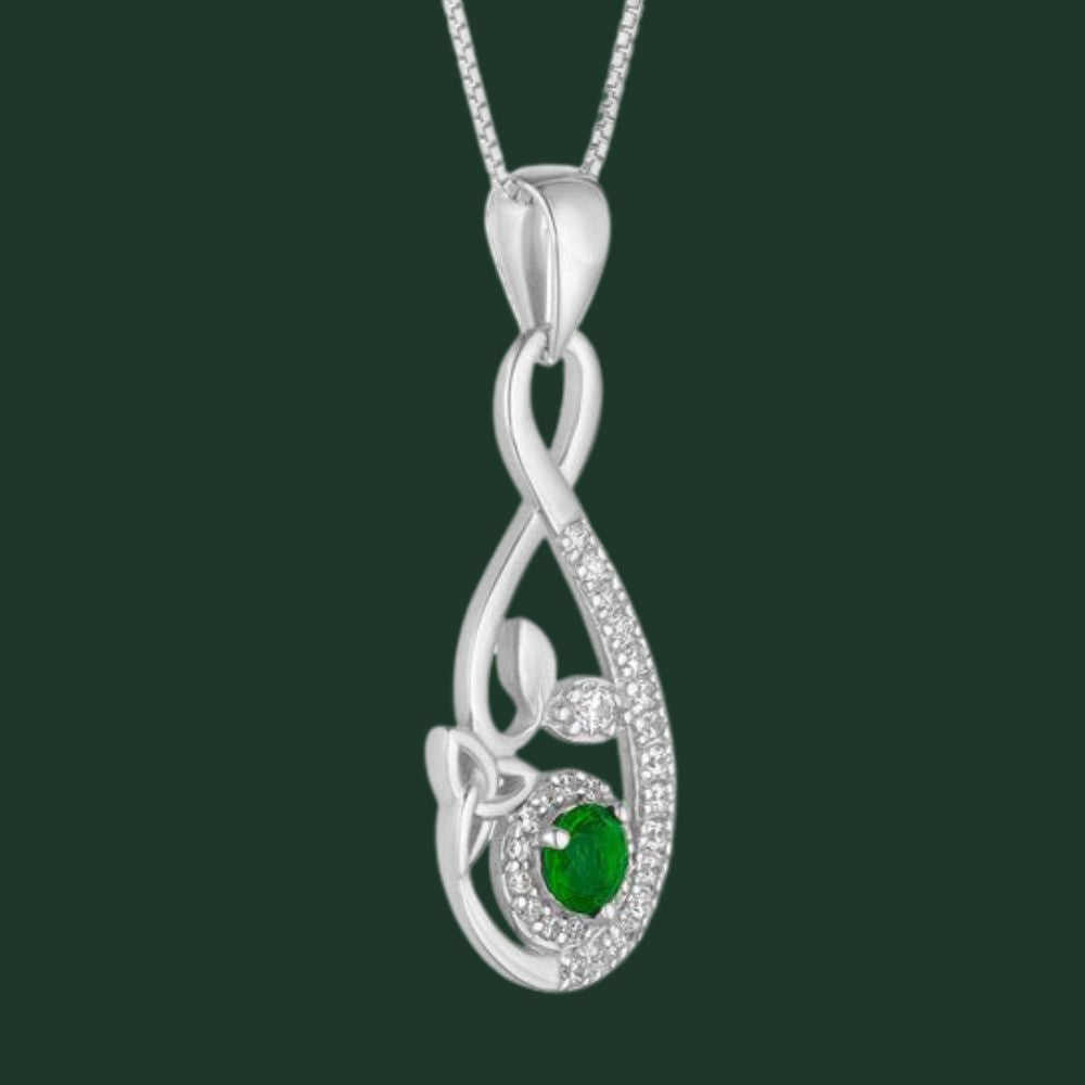 Sterling Silver Green Crystal Celtic Drop Necklace