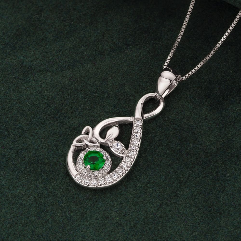 Sterling Silver Green Crystal Celtic Drop Necklace