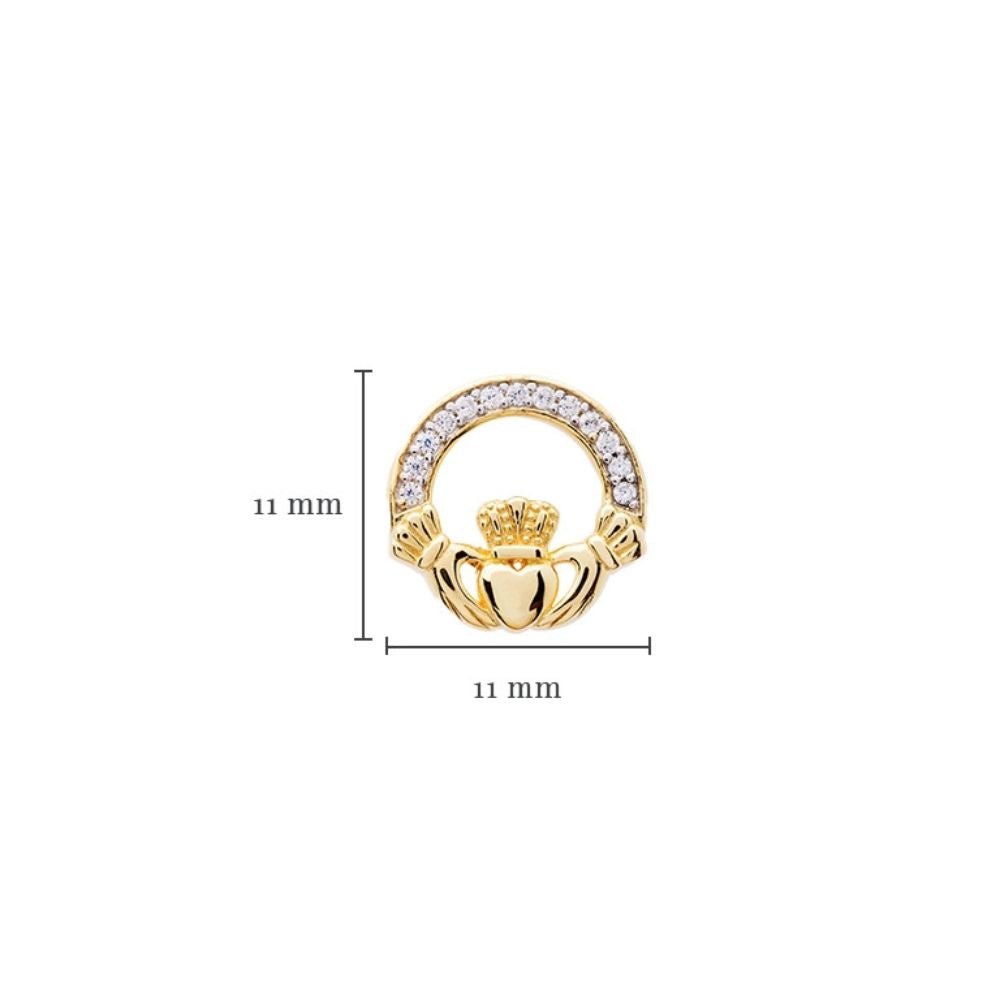 14K Gold Vermeil Claddagh Stud Earrings With Cubic Zirconia