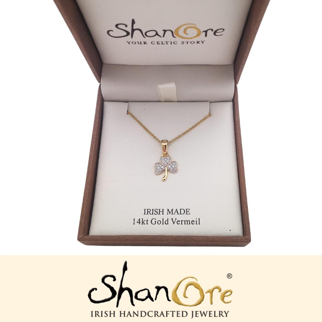 14K Gold Vermeil CZ Embellished Shamrock Necklace