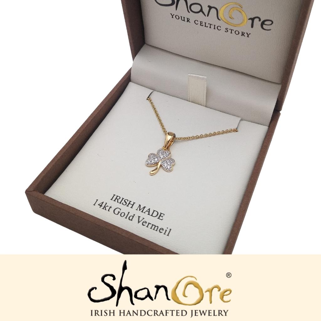 14K Gold Vermeil CZ Embellished Shamrock Necklace