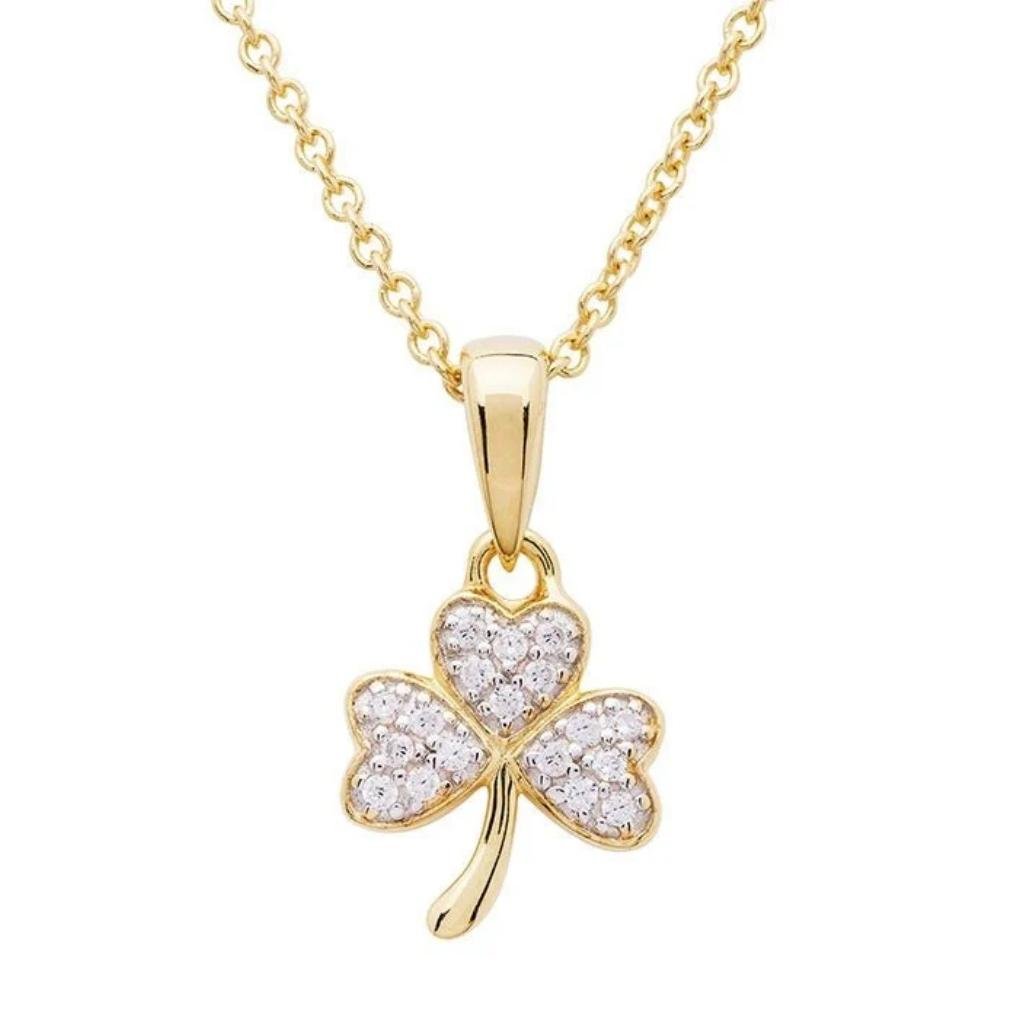 14K Gold Vermeil CZ Embellished Shamrock Necklace