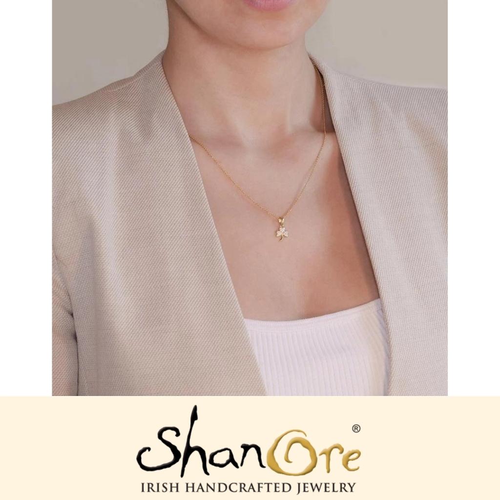 14K Gold Vermeil CZ Embellished Shamrock Necklace