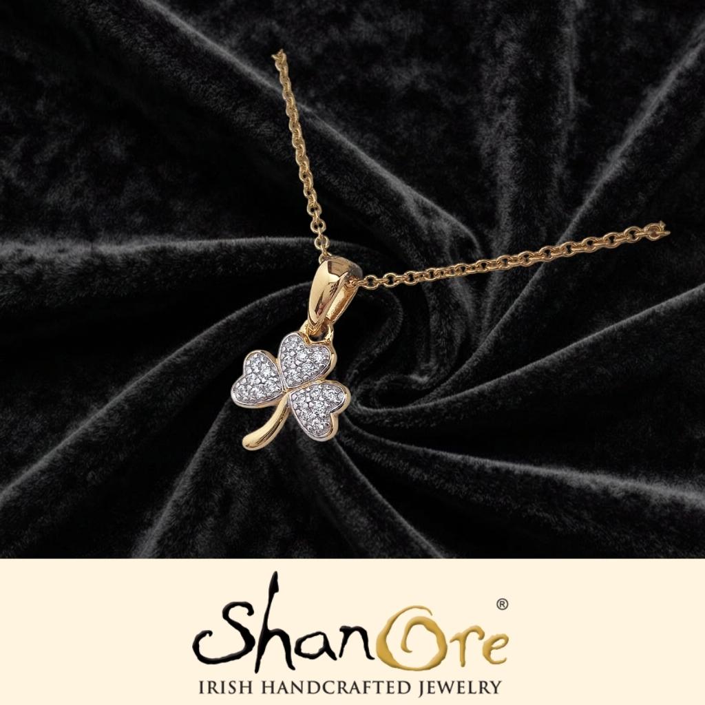 14K Gold Vermeil CZ Embellished Shamrock Necklace