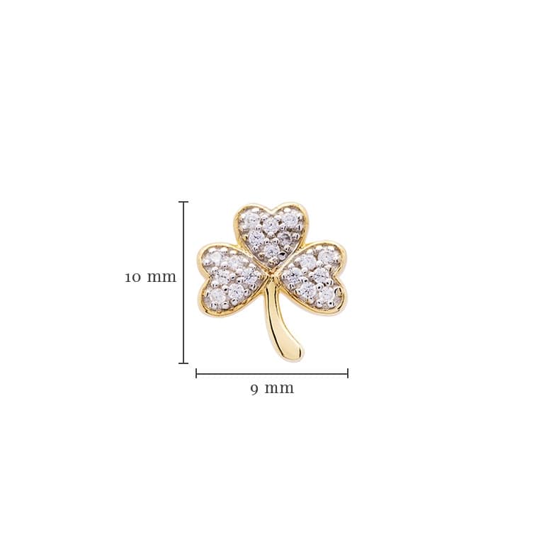 14K Gold Vermeil CZ Embellished Shamrock Stud Earrings - The Celtic Gift Store - Earrings