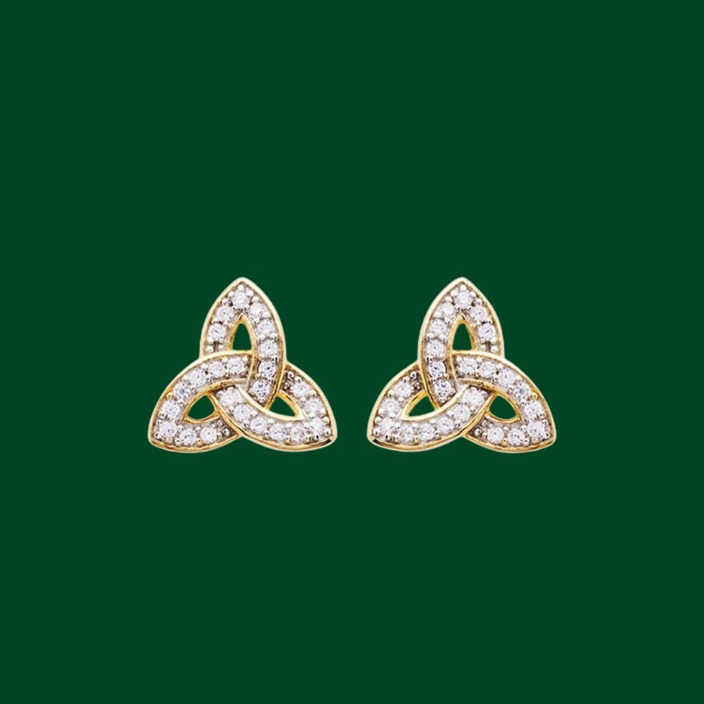 14K Gold Vermeil CZ Studded Trinity Knot Earrings