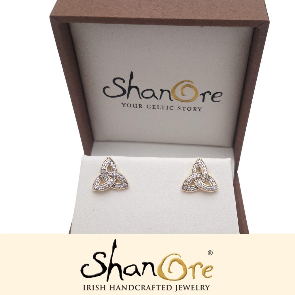 14K Gold Vermeil CZ Studded Trinity Knot Earrings