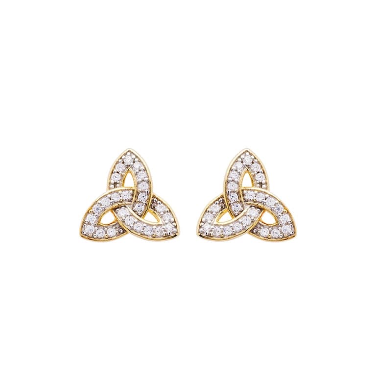 14K Gold Vermeil CZ Studded Trinity Knot Earrings - The Celtic Gift Store - Earrings