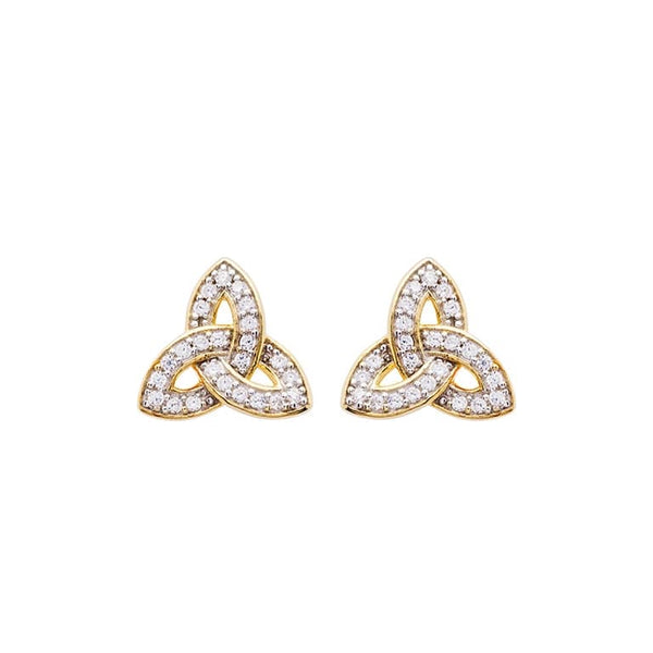 14K Gold Vermeil CZ Studded Trinity Knot Earrings - The Celtic Gift Store - Earrings