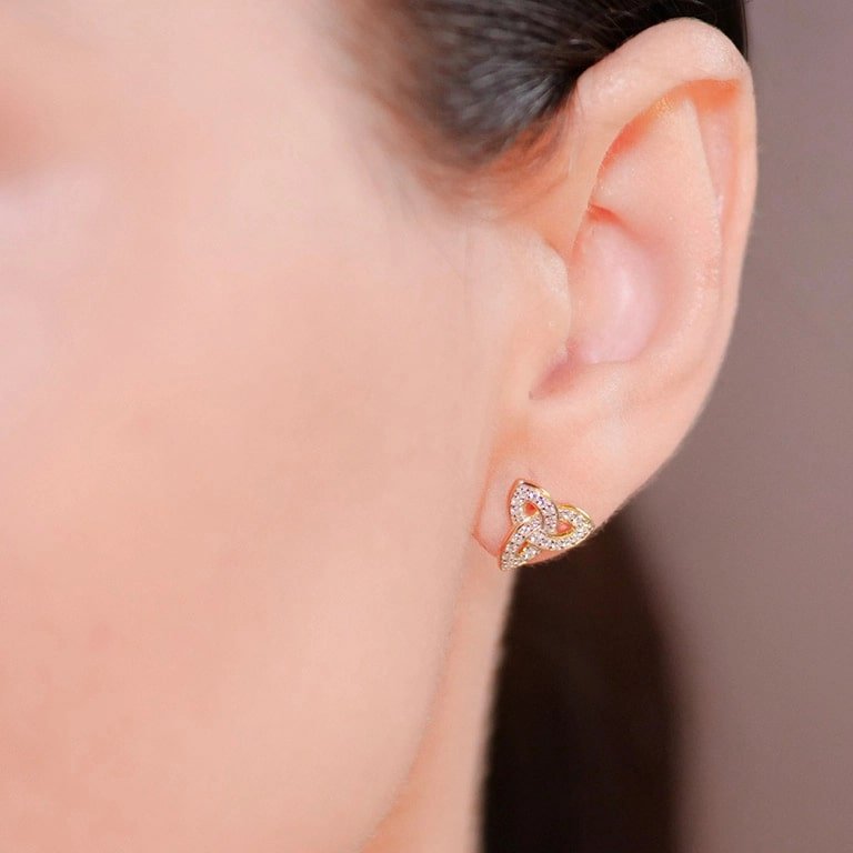 14K Gold Vermeil CZ Studded Trinity Knot Earrings - The Celtic Gift Store - Earrings