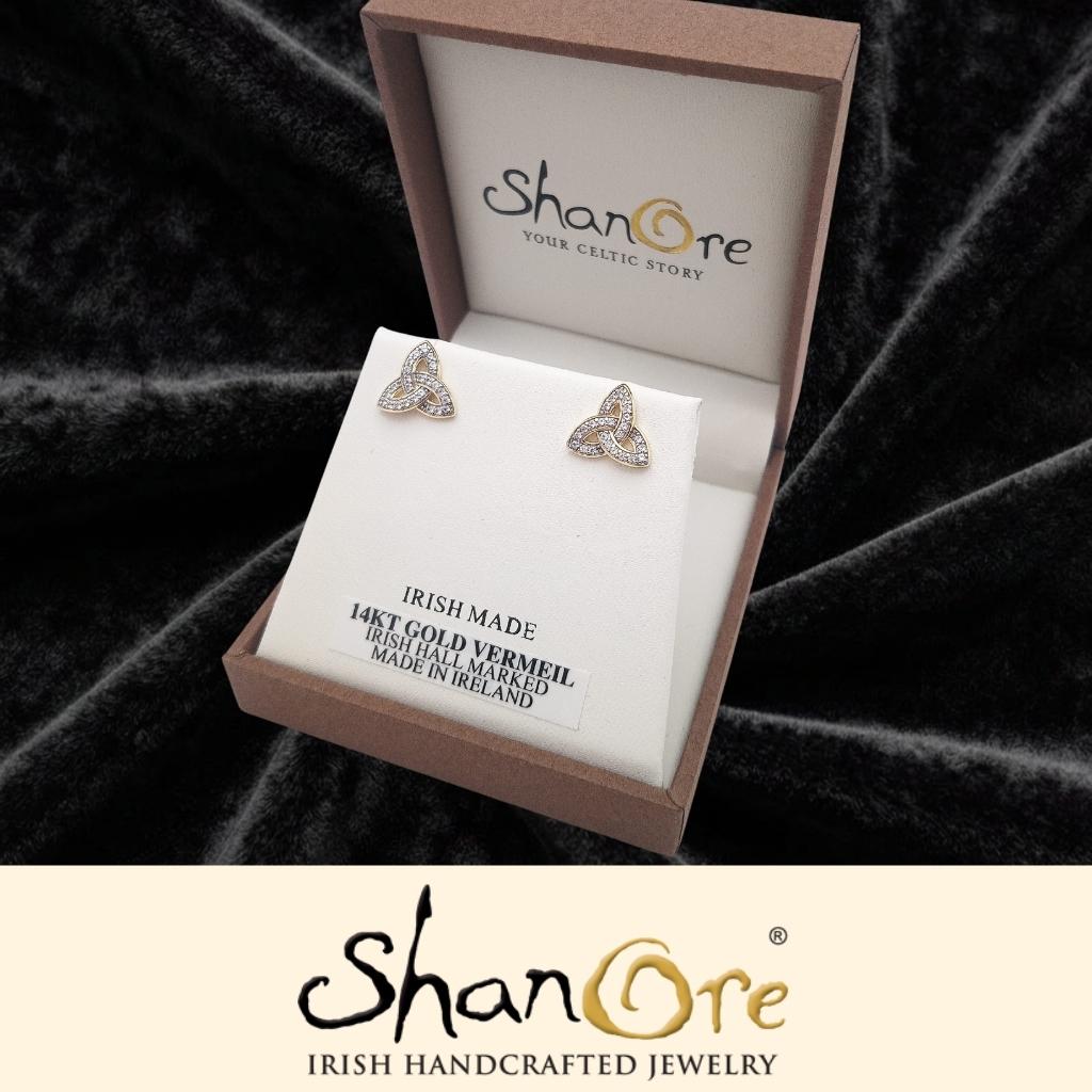 14K Gold Vermeil CZ Studded Trinity Knot Earrings