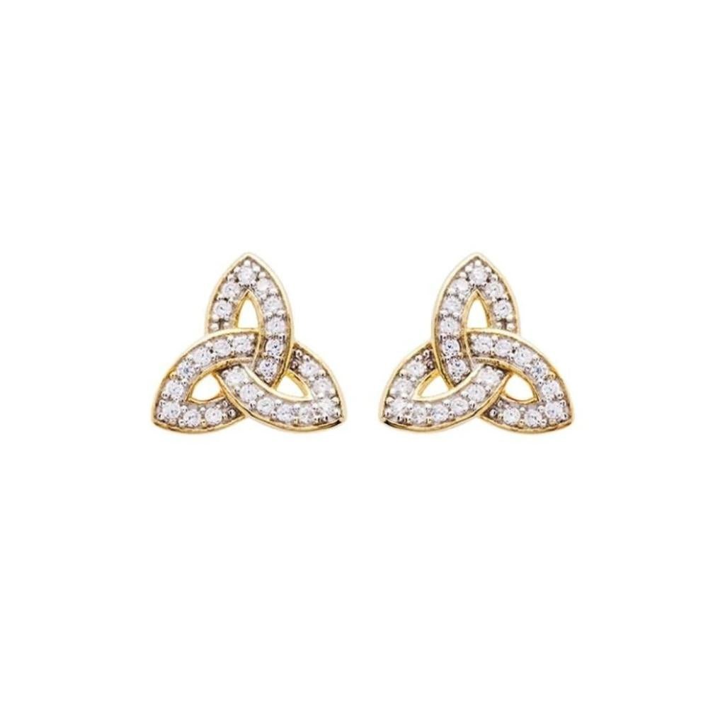 14K Gold Vermeil CZ Studded Trinity Knot Earrings