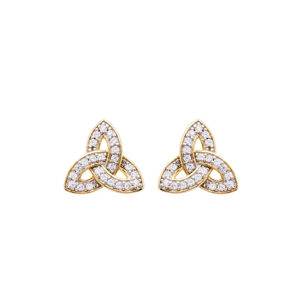 14K Gold Vermeil CZ Studded Trinity Knot Earrings
