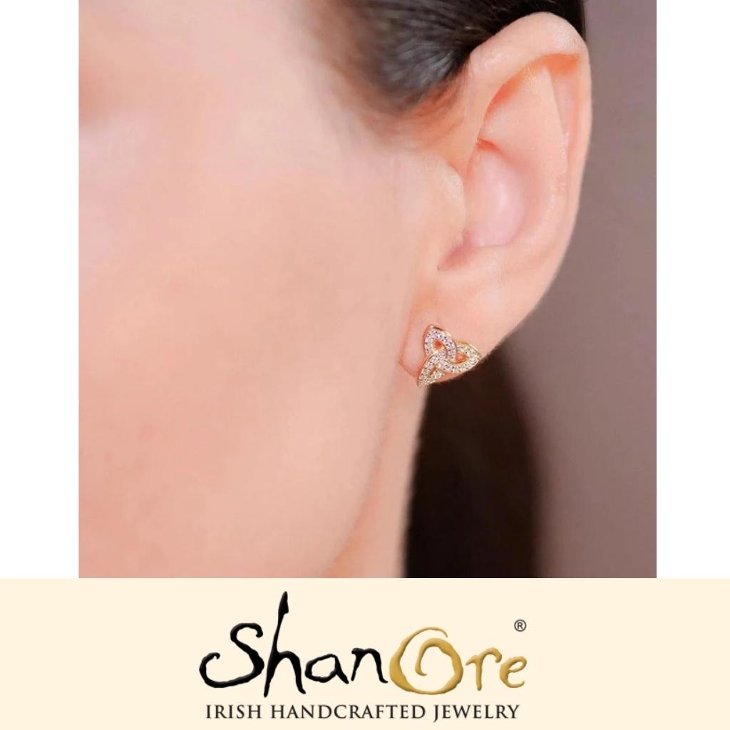 14K Gold Vermeil CZ Studded Trinity Knot Earrings