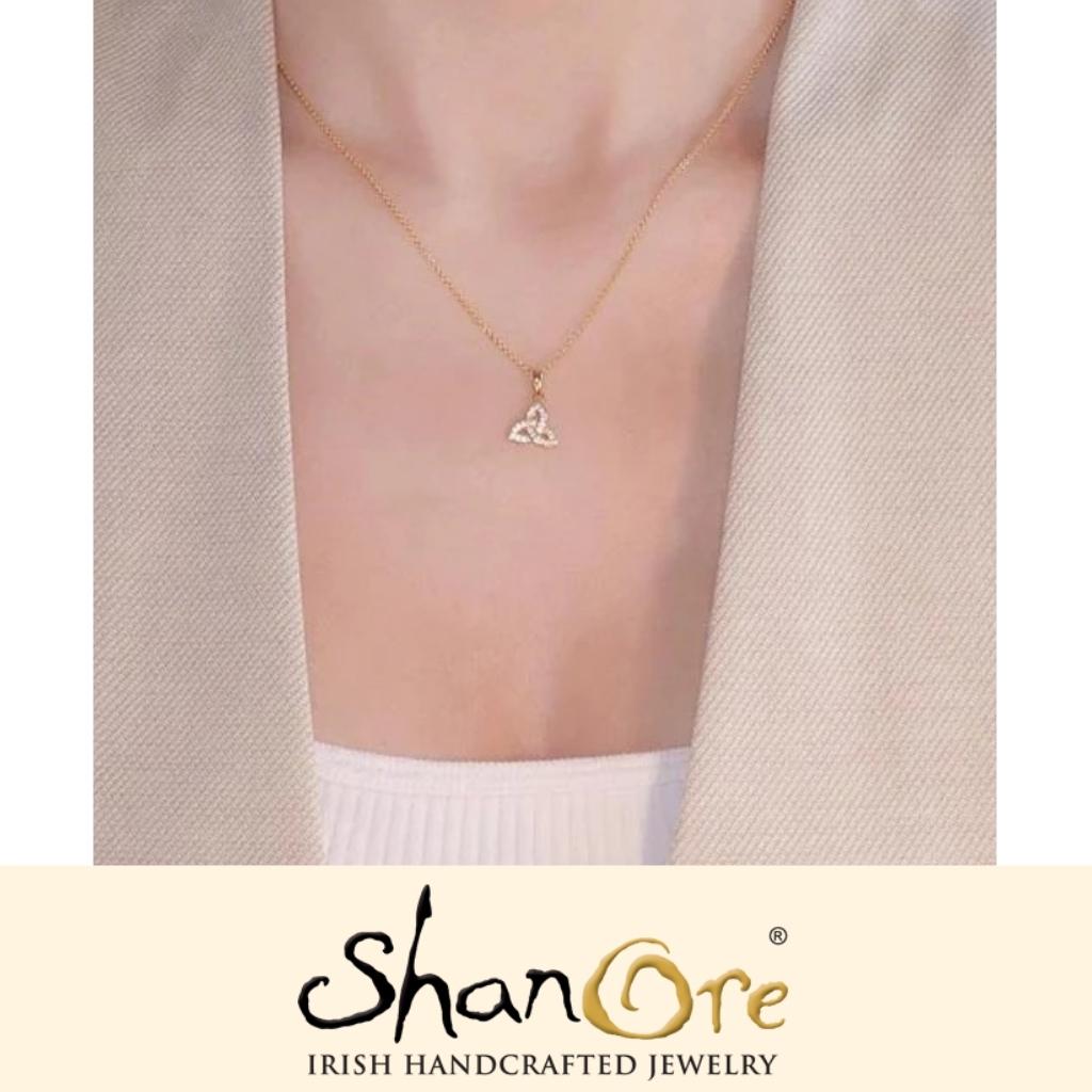 14K Gold Vermeil CZ Studded Trinity Knot Necklace