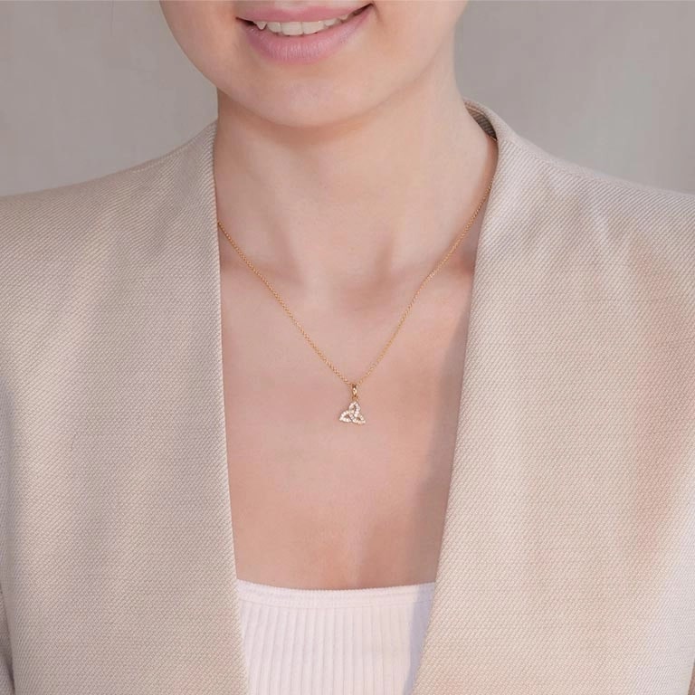 14K Gold Vermeil CZ Studded Trinity Knot Necklace - The Celtic Gift Store - Necklaces