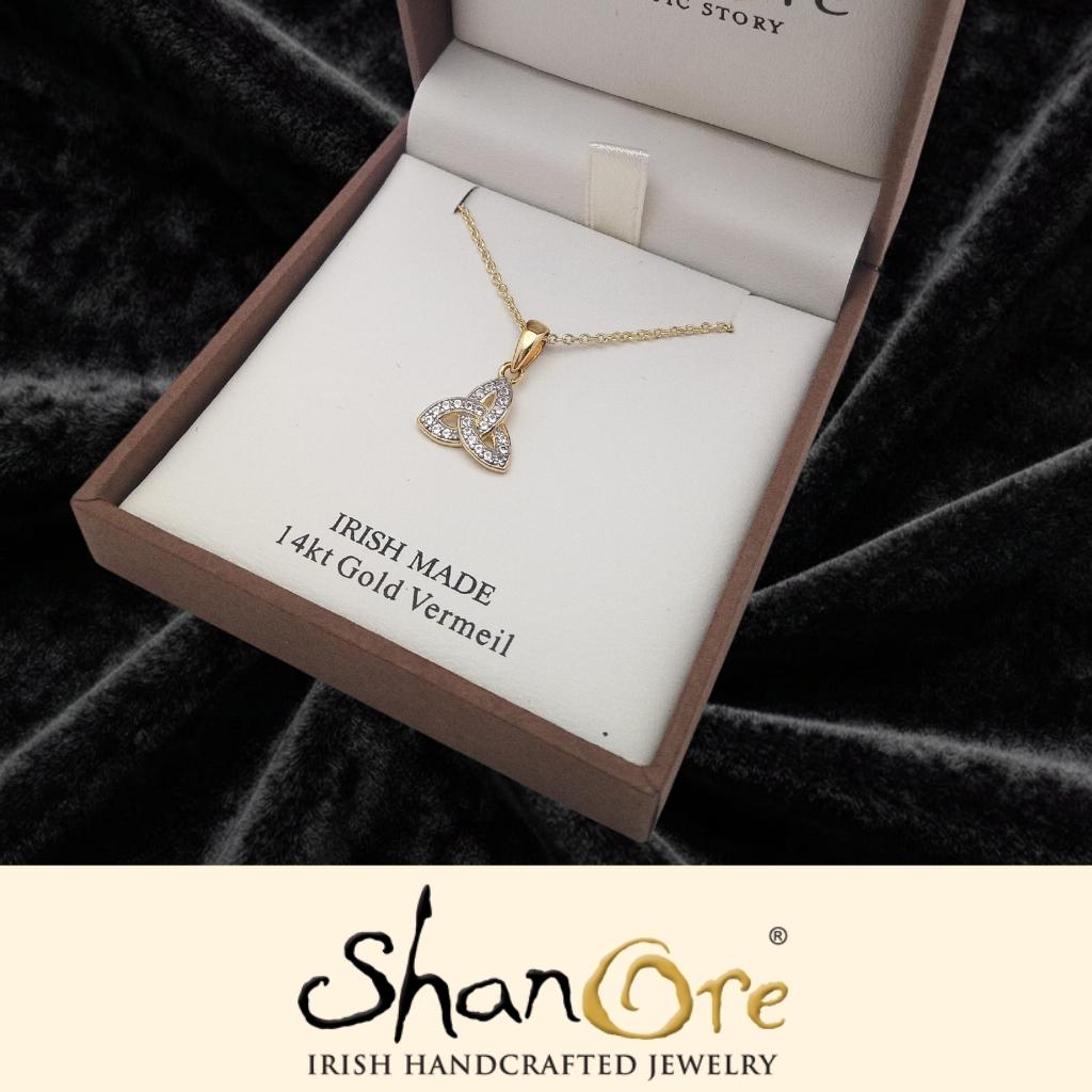 14K Gold Vermeil CZ Studded Trinity Knot Necklace