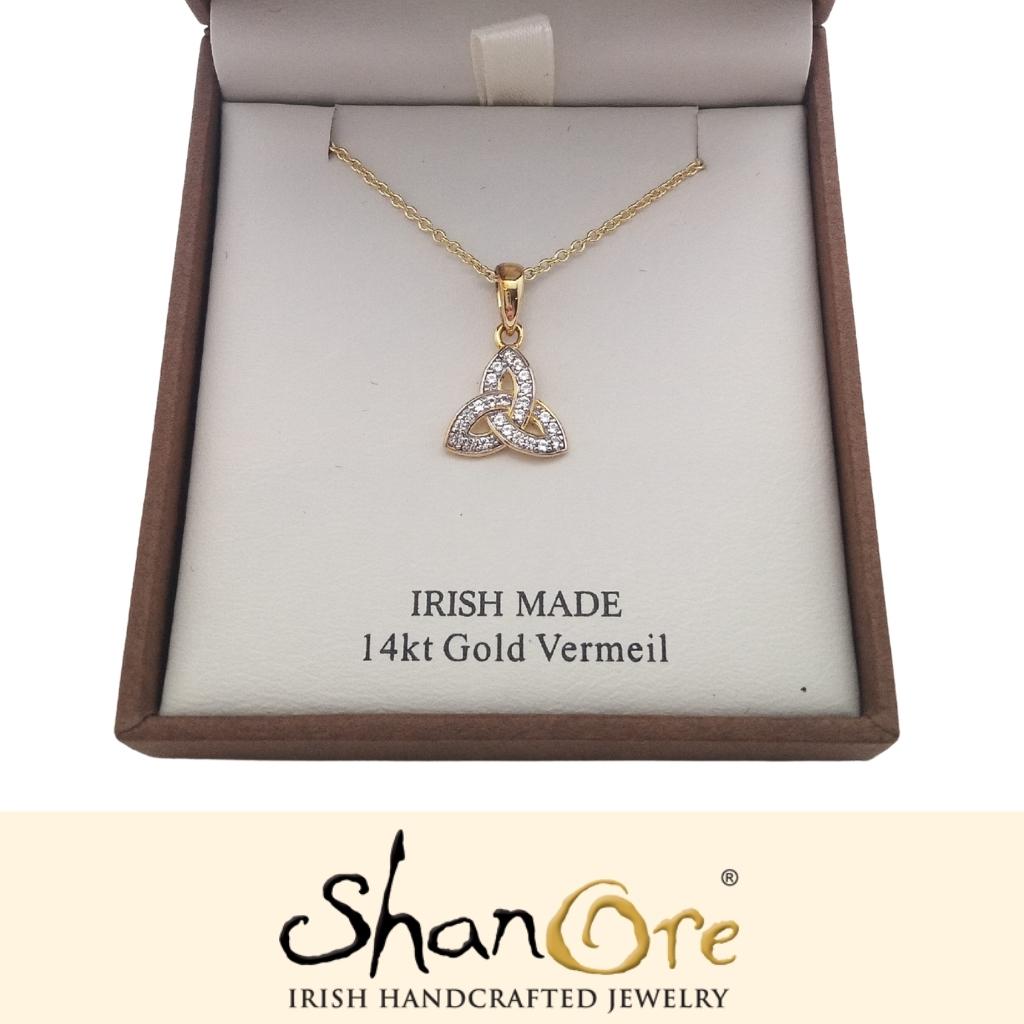 14K Gold Vermeil CZ Studded Trinity Knot Necklace