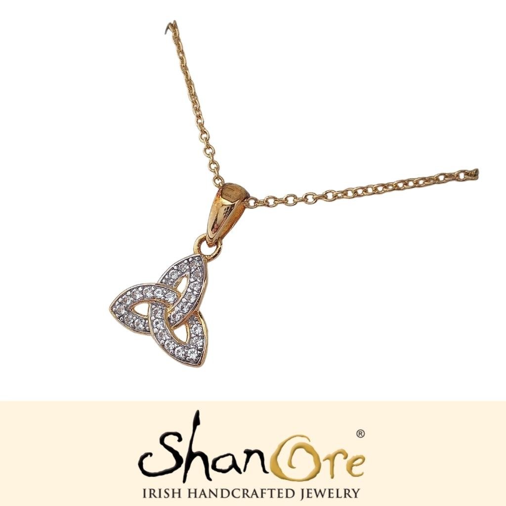 14K Gold Vermeil CZ Studded Trinity Knot Necklace