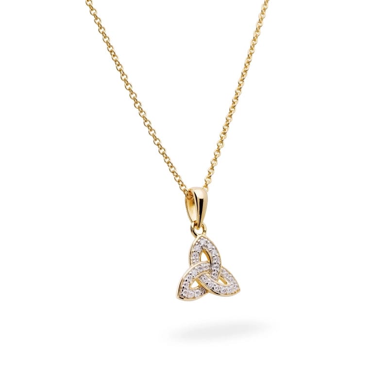 14K Gold Vermeil CZ Studded Trinity Knot Necklace - The Celtic Gift Store - Necklaces