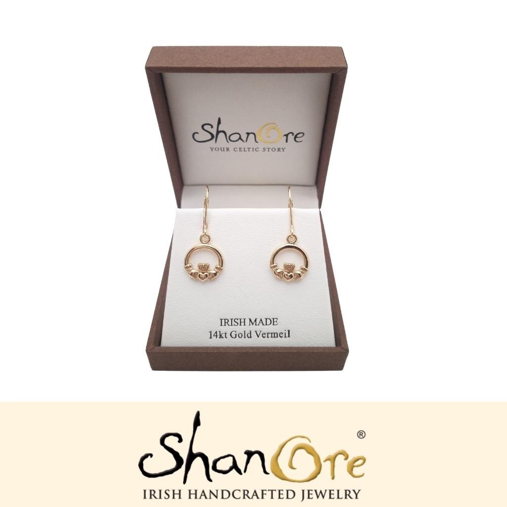 14K Gold Vermeil Drop Claddagh Earrings