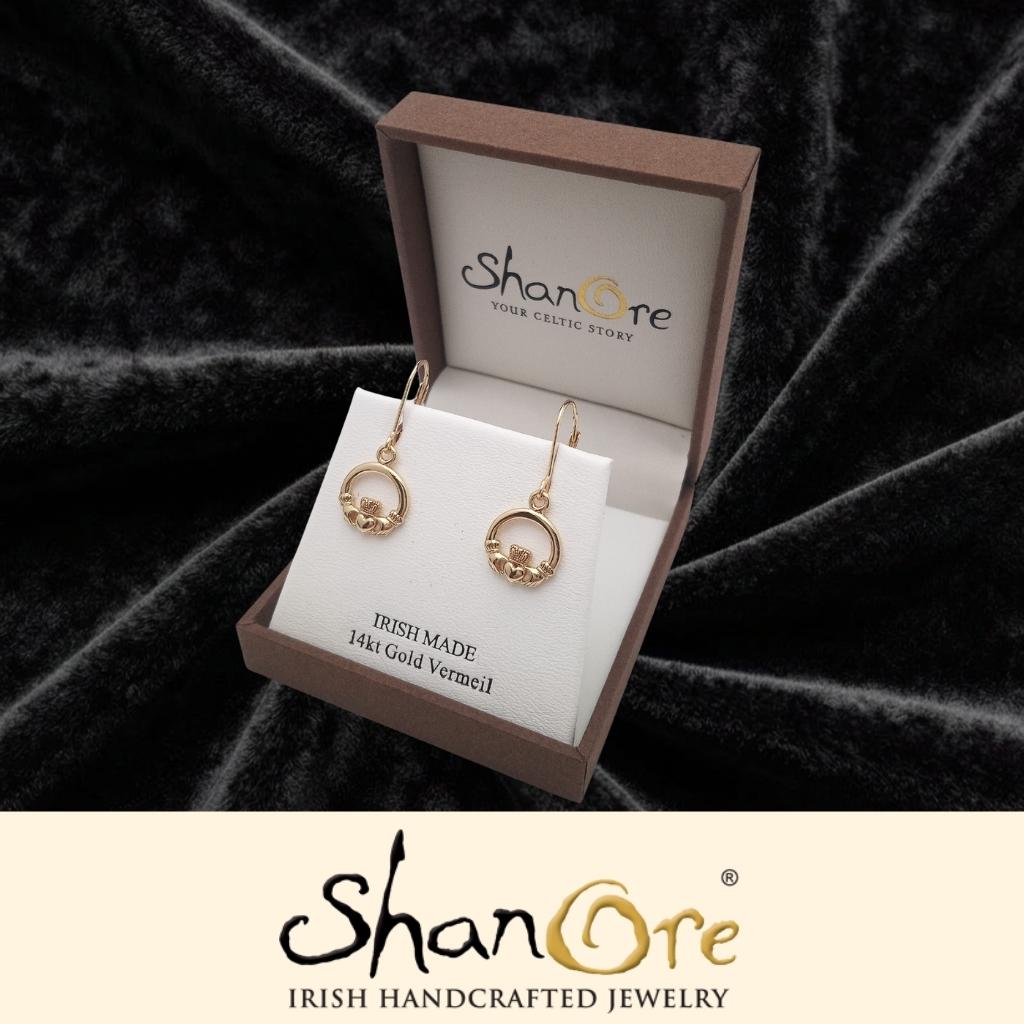 14K Gold Vermeil Drop Claddagh Earrings