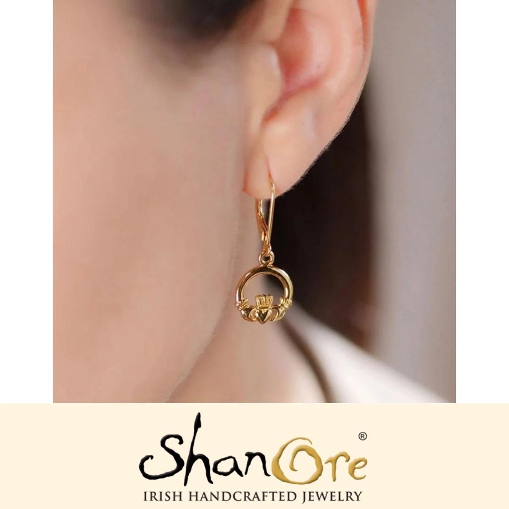 14K Gold Vermeil Drop Claddagh Earrings