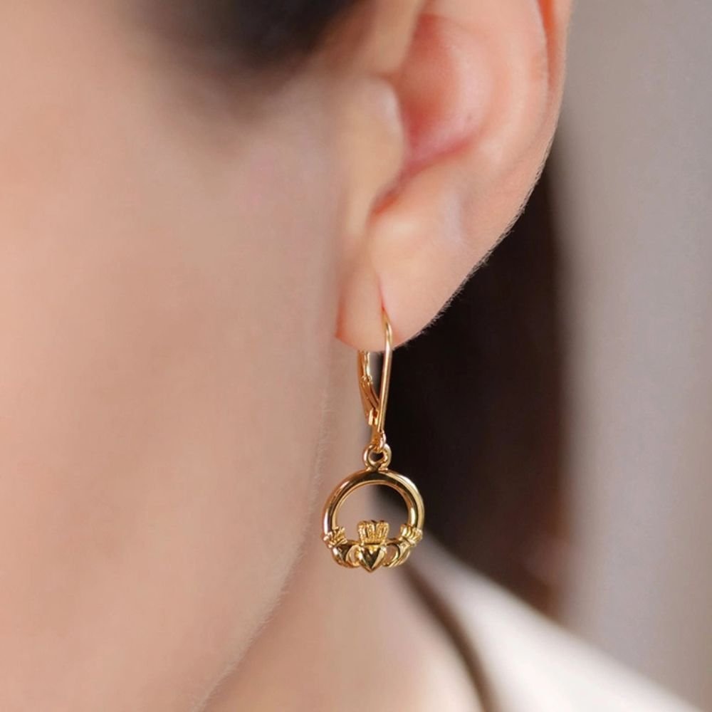 14K Gold Vermeil Drop Claddagh Earrings