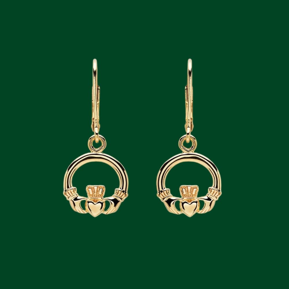 14K Gold Vermeil Drop Claddagh Earrings