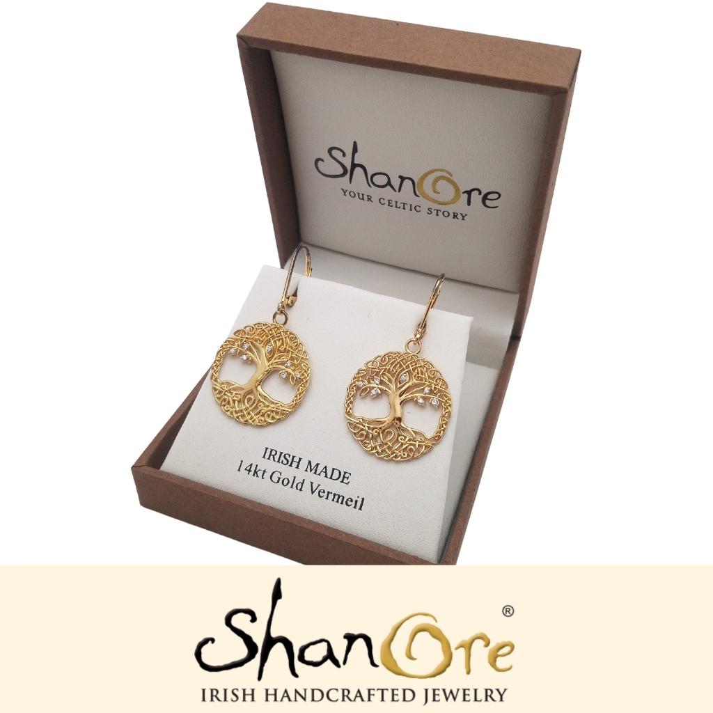 14K Gold Vermeil Filigree Celtic Tree of Life Earrings