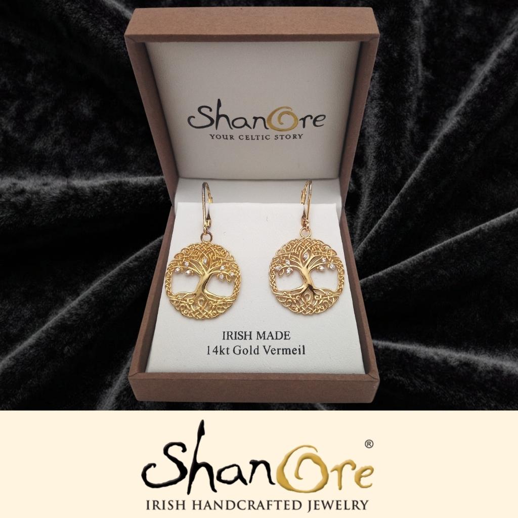 14K Gold Vermeil Filigree Celtic Tree of Life Earrings