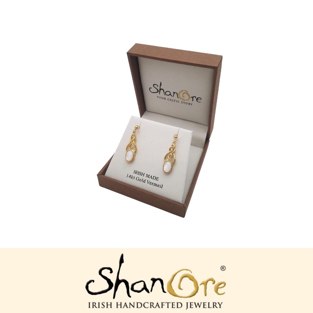 14k Gold Vermeil Mother of Pearl Celtic Knot Earrings