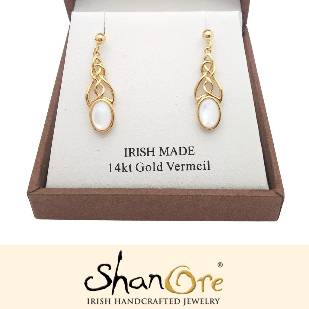 14k Gold Vermeil Mother of Pearl Celtic Knot Earrings