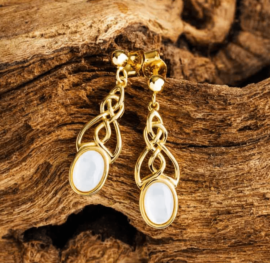14k Gold Vermeil Mother of Pearl Celtic Knot Earrings - The Celtic Gift Store - Earrings